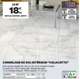 Brico Dépôt COOKE LEWIS Carrelage de sol intérieur "calacatto" offre