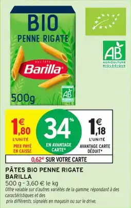 Intermarché Contact Pâtes bio penne rigate barilla offre
