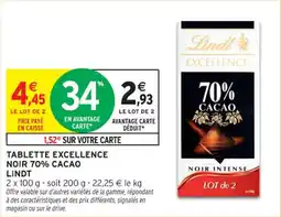 Intermarché Contact Tablette excellence noir 70% cacao lindt offre