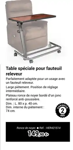 Technicien de Santé Table spéciale pour fauteuil releveur offre