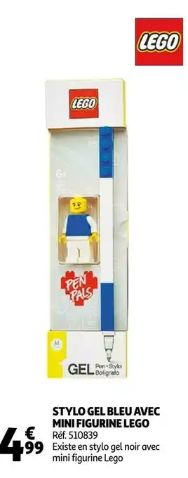 Auchan Lego stylo gel bleu avec mini figurine offre