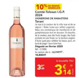 METRO VIGNERONS DE RABASTENS Comté-Tolosan I.G.P. Tarani offre
