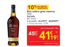 METRO ZACAPA Ron solera gran reserva offre