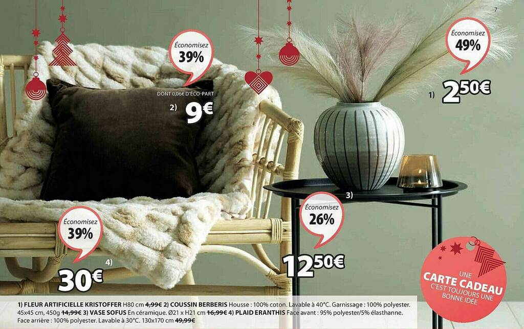 Promo Fleur Artificielle Kristoffer, Coussin Berberis, Vase Sofus, Plaid Eranthis, chez JYSK