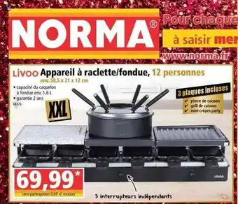 Norma Livoo Appareil à Raclette Ou Fondue, 12 Personnes offre