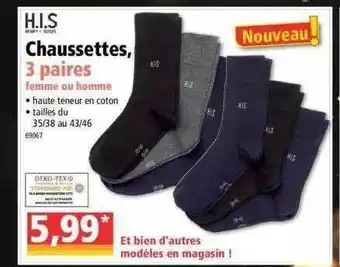 Norma H.i.s Chaussettes 3 Paires Femme Ou Homme offre