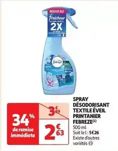 Auchan Febreze - spray désodorisant textile éveil printanier offre