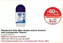 Monop' Beauty Déodorant bille men dermo active control anti-transpirant sanex offre