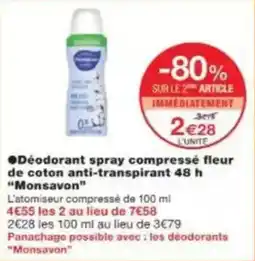 Monop' Beauty Déodorant spray compressé fleur de coton anti-transpirant 48 h monsavon offre