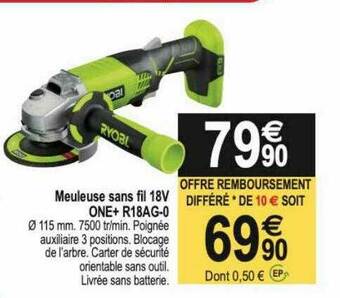 Tridôme Meuleuse Sans Fil 18v One+ R18ag-0 Ryobi offre