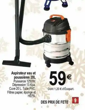Tridôme Aspirateur Eau Et Poussières 20l offre