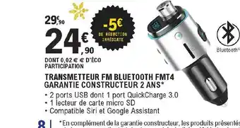 E.Leclerc L'Auto Transmetteur Fm Bluetooth Fmt4 offre
