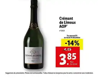 Lidl Crémant De Limoux Aop offre