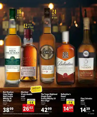 Lidl Ben Bracken Islay Single Malt Scotch Whisky 18 Ans D'âge, Aberlour 12 Ans Double Cask, The Targe Highland Single Grain Scotch offre
