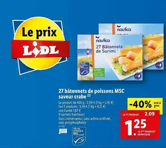 Lidl 27 Bâtonnets De Poissons Msc Saveur Crabe offre