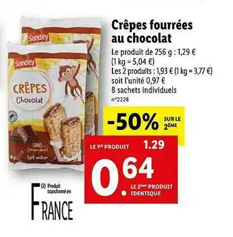 Lidl Crêpes Fourrées Au Chocolat Sondey offre