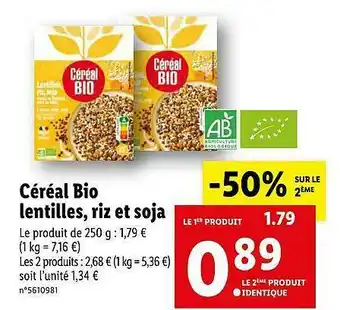 Lidl Céréal Bio Lentilles, Riz Et Soja offre
