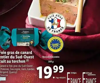 Lidl Foie Gras De Canard Entier Du Sud-ouest Cuit Au Torchon Deluxe offre