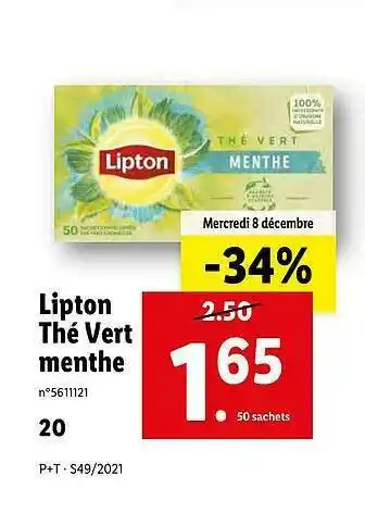 Lidl Lipton Thé Vert Menthe offre