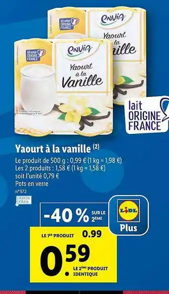 Lidl Yaourt à La Vanille Envia$ offre