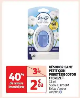 Auchan Désodorisant Petit Coin Pureté De Coton Febreze offre