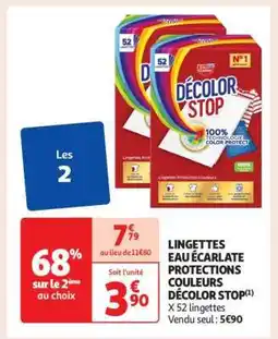 Auchan LINGETTES EAU ÉCARLATE PROTECTIONS COULEURS DÉCOLOR STOP offre