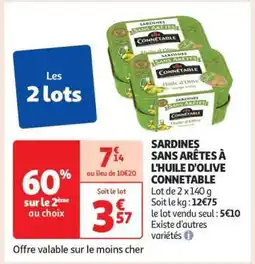 Auchan Sardines Sans Arêtes À L'huile D'olive Connetable offre