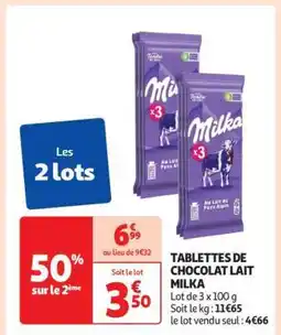 Auchan Tablettes De Chocolat Lait Milka offre