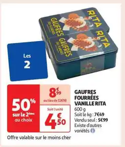 Auchan GAUFRES FOURRÉES VANILLE RITA offre
