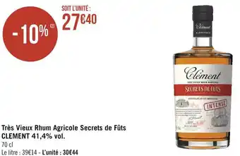 Géant Casino Clement très vieux rhum agricole secrets de fûts 41,4% vol. offre