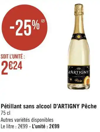 Géant Casino D’artigny pétillant sans alcool pêche offre