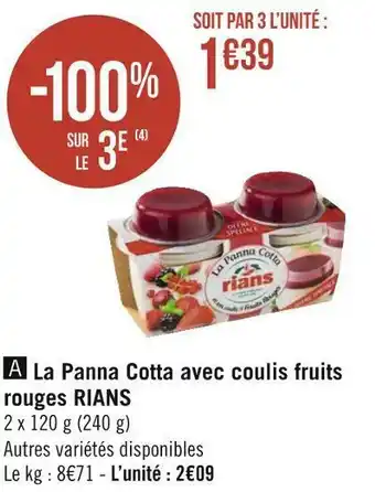 Rians la panna cotta avec coulis fruits rouges