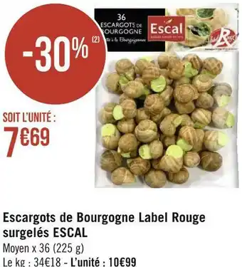 Géant Casino Escal escargots de bourgogne label rouge surgelés offre
