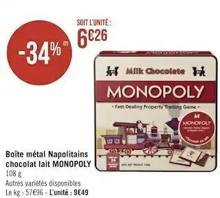 Monopoly boîte métal napolitains chocolat lait