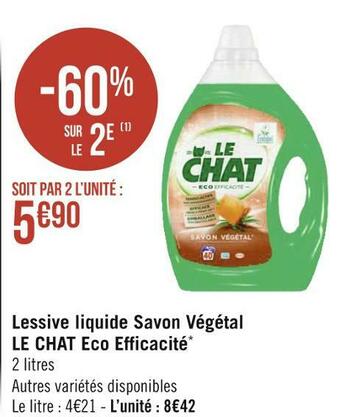 Géant Casino Le chat lessive liquide savon végétal eco efficacité* offre