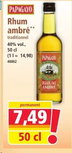 Norma PAPAGAYO Rhum ambré offre