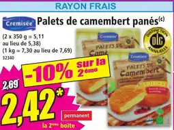 Norma CREMISEE Palets de camembert panés offre