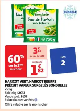 Auchan BONDUELLE Haricot vert, haricot beurre précuit vapeúr surgelés offre