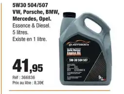 Autobacs 5W30 504/507 VM Porsche BMW Mercedes Opel offre