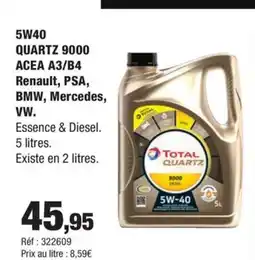 Autobacs 5W40 QUARTZ 9000 ACEA A3/B4 Renault PSA BMW Mercedes VW offre
