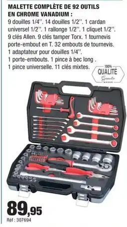 Autobacs Malette complète de 92 outils offre