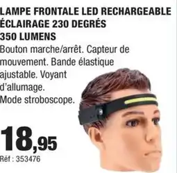 Autobacs Lampe frontale led rechargeable éclairage 230 degrés offre
