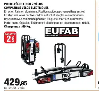 Autobacs Porte-vélos finch 2 vélos compatible vélos électriques offre