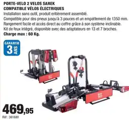 Autobacs Porte-velo 2 velos sarek compatible vélos électriques offre