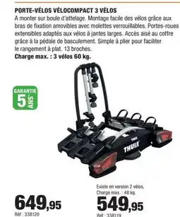 Autobacs Porte-vélos vélocompact 3 vélos offre