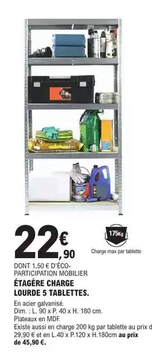 E.Leclerc ÉTAGÈRE CHARGE LOURDE 5 TABLETTES offre