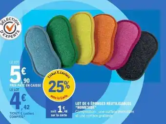 E.Leclerc Lot de 6 éponges réutilisables 'HOMESIDE' offre