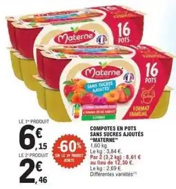 E.Leclerc COMPOTES EN POTS SANS SUCRES AJOUTÉS “MATERNE” offre
