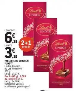 E.Leclerc TABLETTE DE CHOCOLAT LINDT offre