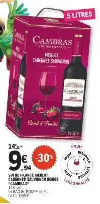 E.Leclerc Vin de France Merlot Cabernet Sauvignon Rouge Cambras offre